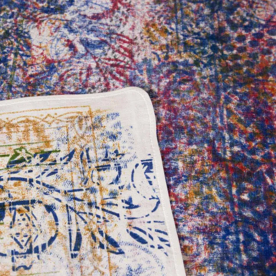 Tablecloth of Italian Art with Hand Printed Cotton One Piece - Brands Viadurini
