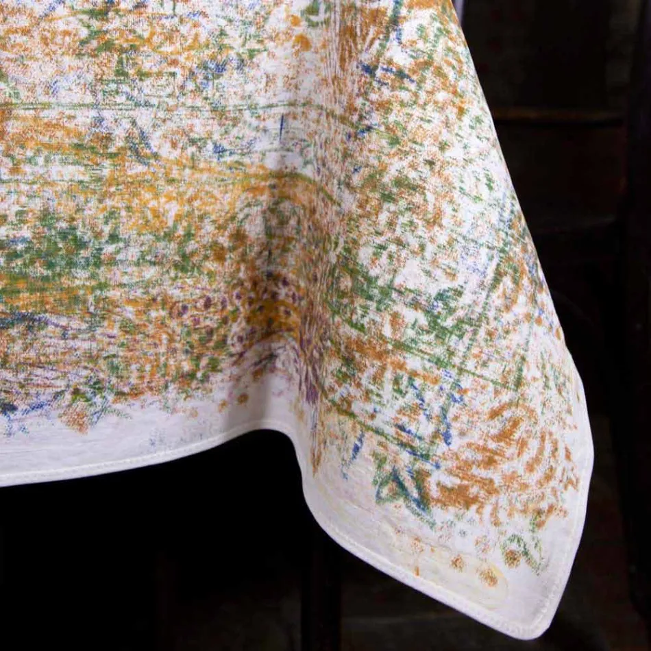 Tablecloth of Italian Art with Hand Printed Cotton One Piece - Brands Viadurini
