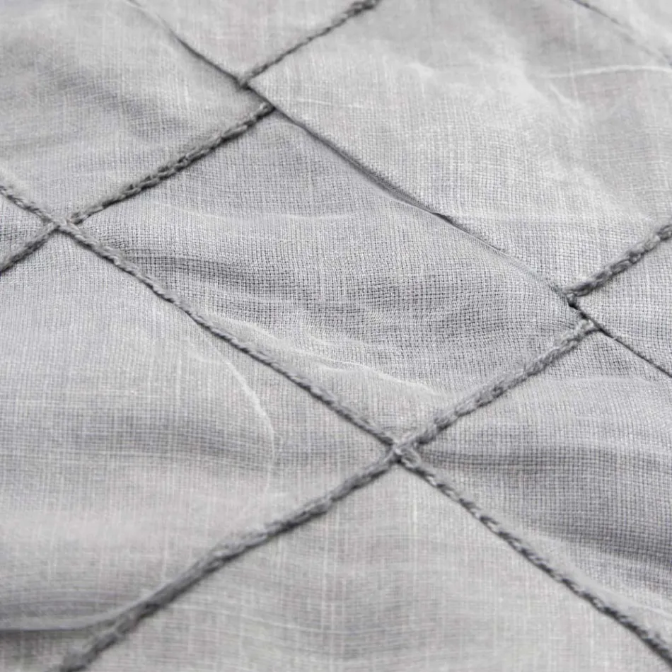 Anthracite Linen Tablecloth and Border with Geometric Decoration, Handcrafted - Dippel Viadurini