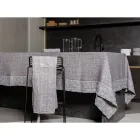 Anthracite Linen Tablecloth and Border with Geometric Decoration, Handcrafted - Dippel Viadurini
