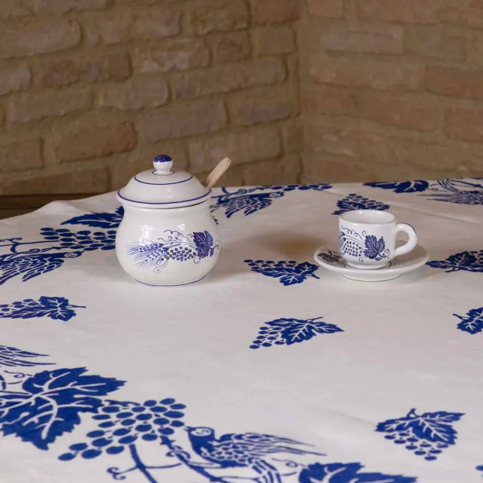 High Artistic Linen Tablecloth with Italian Art Hand Print - Brands Viadurini