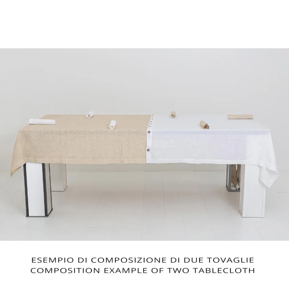Luxury Modular Colored Linen Tablecloth with Buttonholes and 12 Buttons - Mediterranean Viadurini