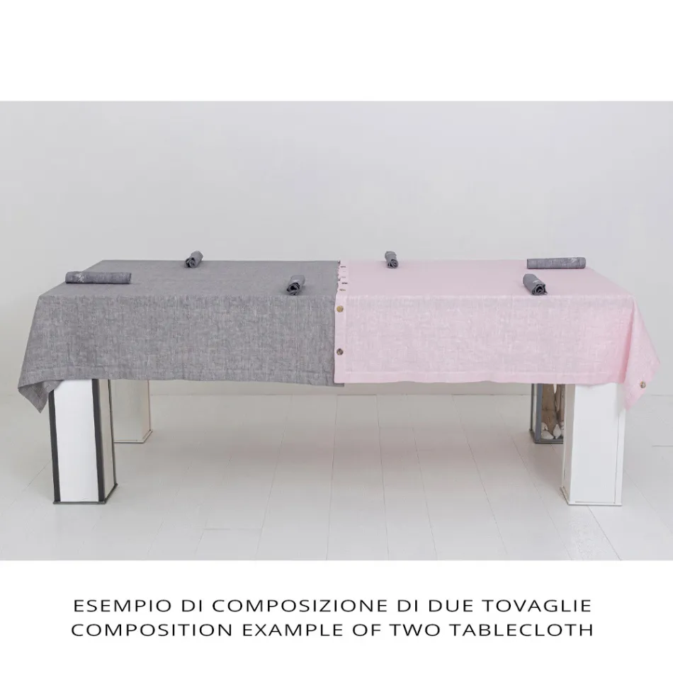 Luxury Modular Colored Linen Tablecloth with Buttonholes and 12 Buttons - Mediterranean Viadurini