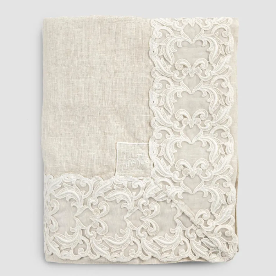 Rectangular Tablecloth in Beige Linen with Artisan Luxury Farnese Lace - Kippel Viadurini