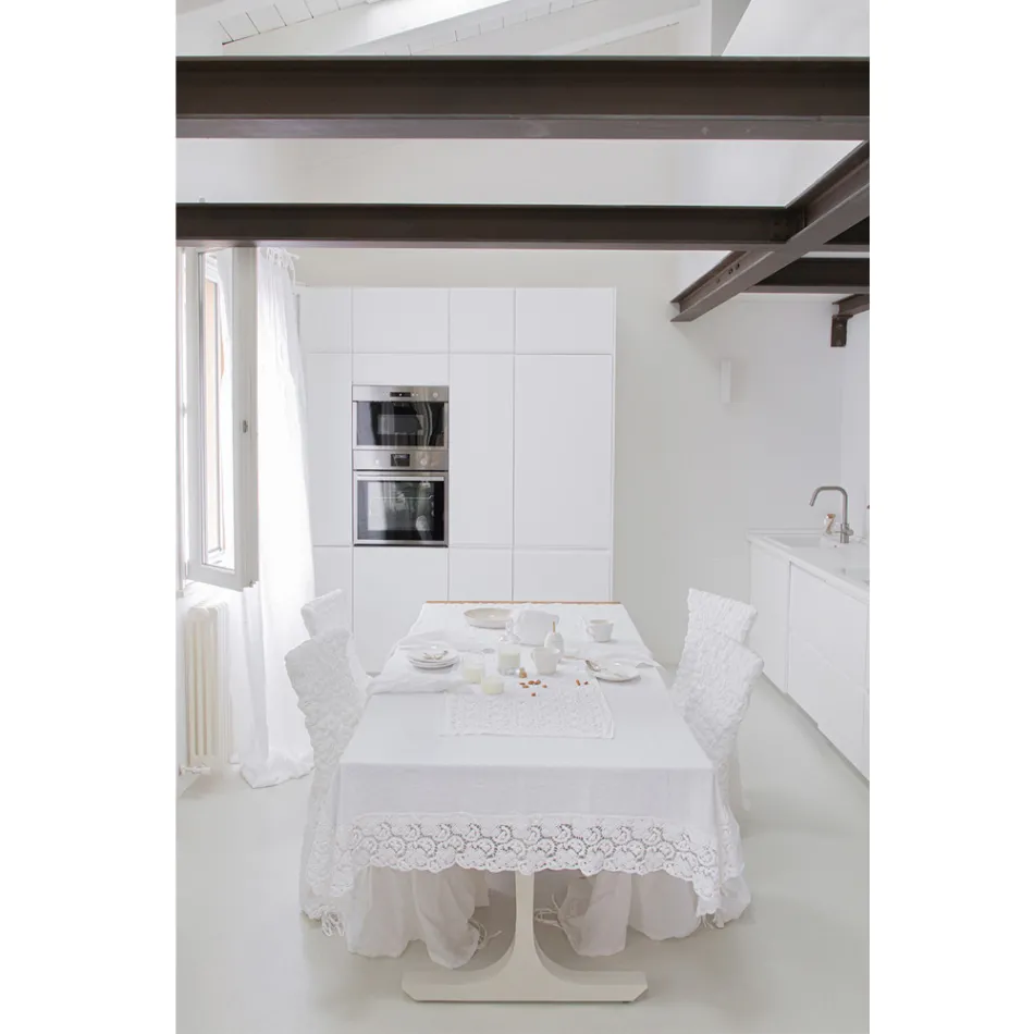 Rectangular Tablecloth in Linen and Cotton Lace Italian Luxury Design - Olimpia Viadurini