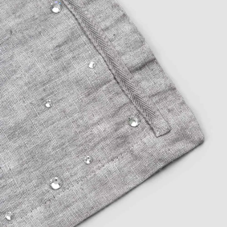 Breakfast Placemats in Grey Linen with Crystals 2 Pieces - Macanno Viadurini