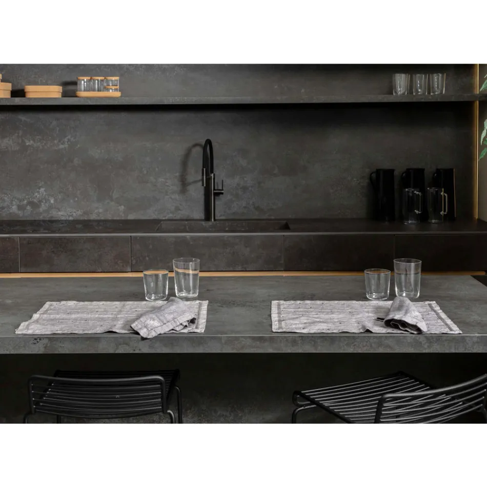 Breakfast Placemats in Grey Linen with Crystals 2 Pieces - Macanno Viadurini
