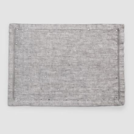 Breakfast Placemats in Grey Linen with Crystals 2 Pieces - Macanno Viadurini