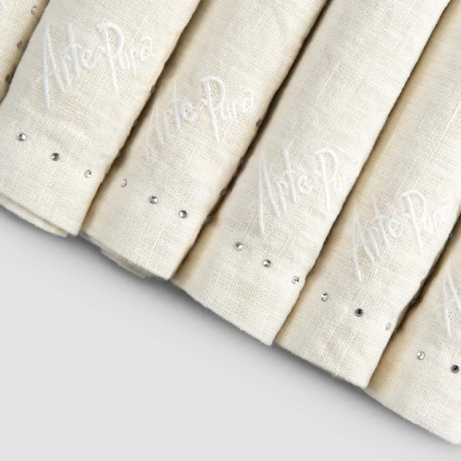 Linen Napkins with Black or Butter Crystals, 6 Pieces Italian Luxury - Prezio Viadurini