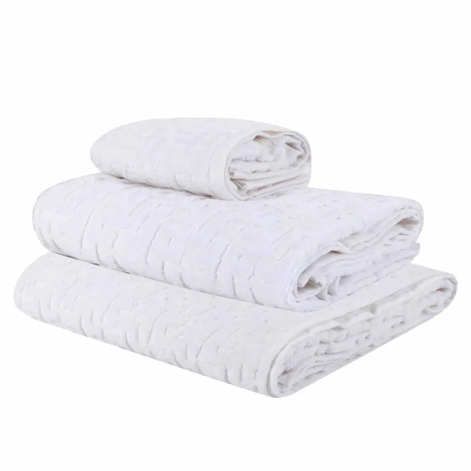 Trio of Bath Towels in Terry Cotton Towel, Face and Guest - Ginestra Viadurini