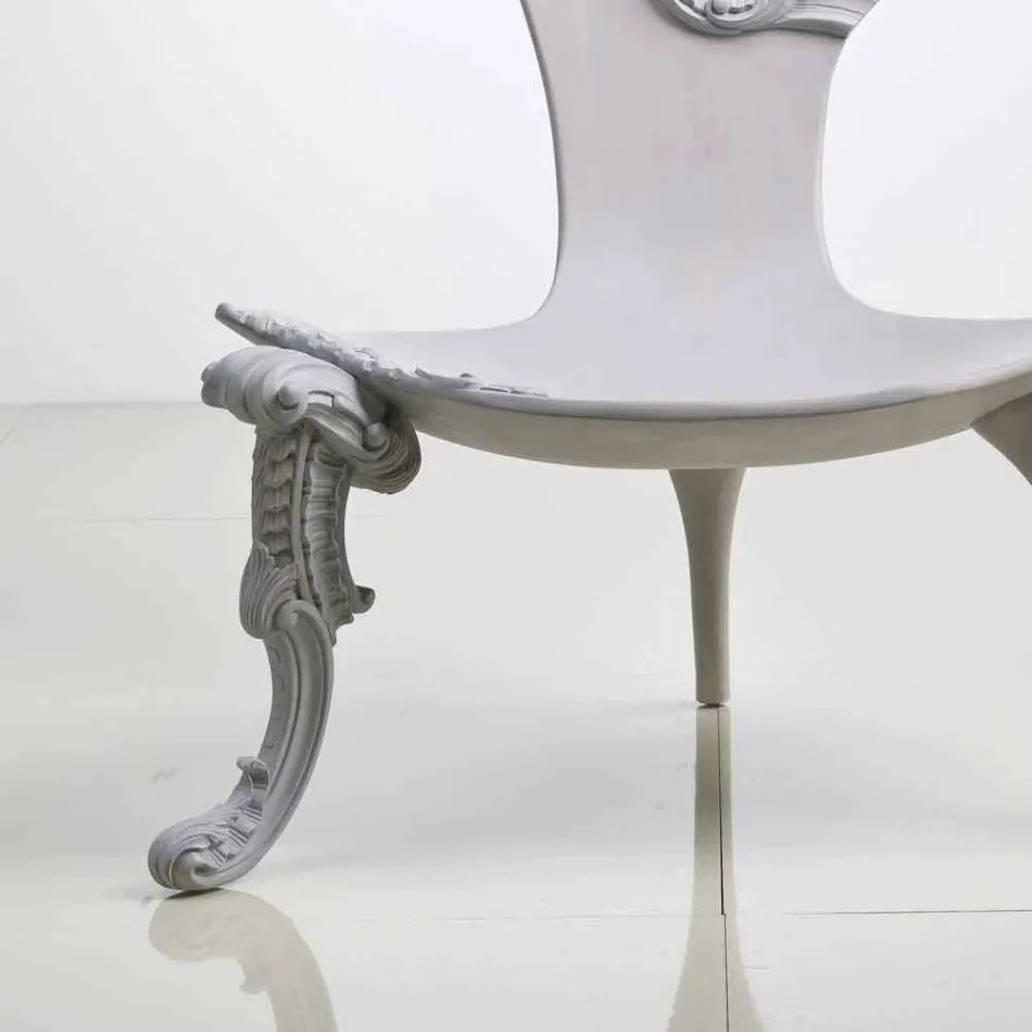 Hand carved throne in solid oak, grey design, Leon Viadurini