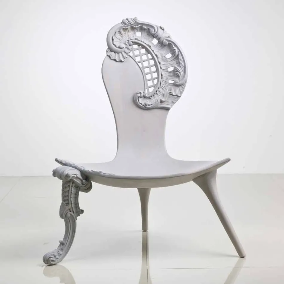 Hand carved throne in solid oak, grey design, Leon Viadurini