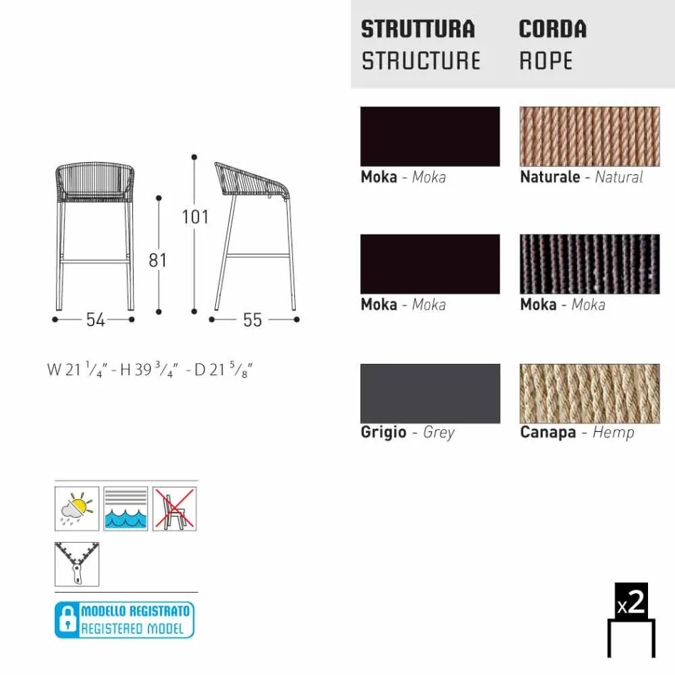 Varaschin Cricket contemporary garden design stool, 2 pieces Viadurini