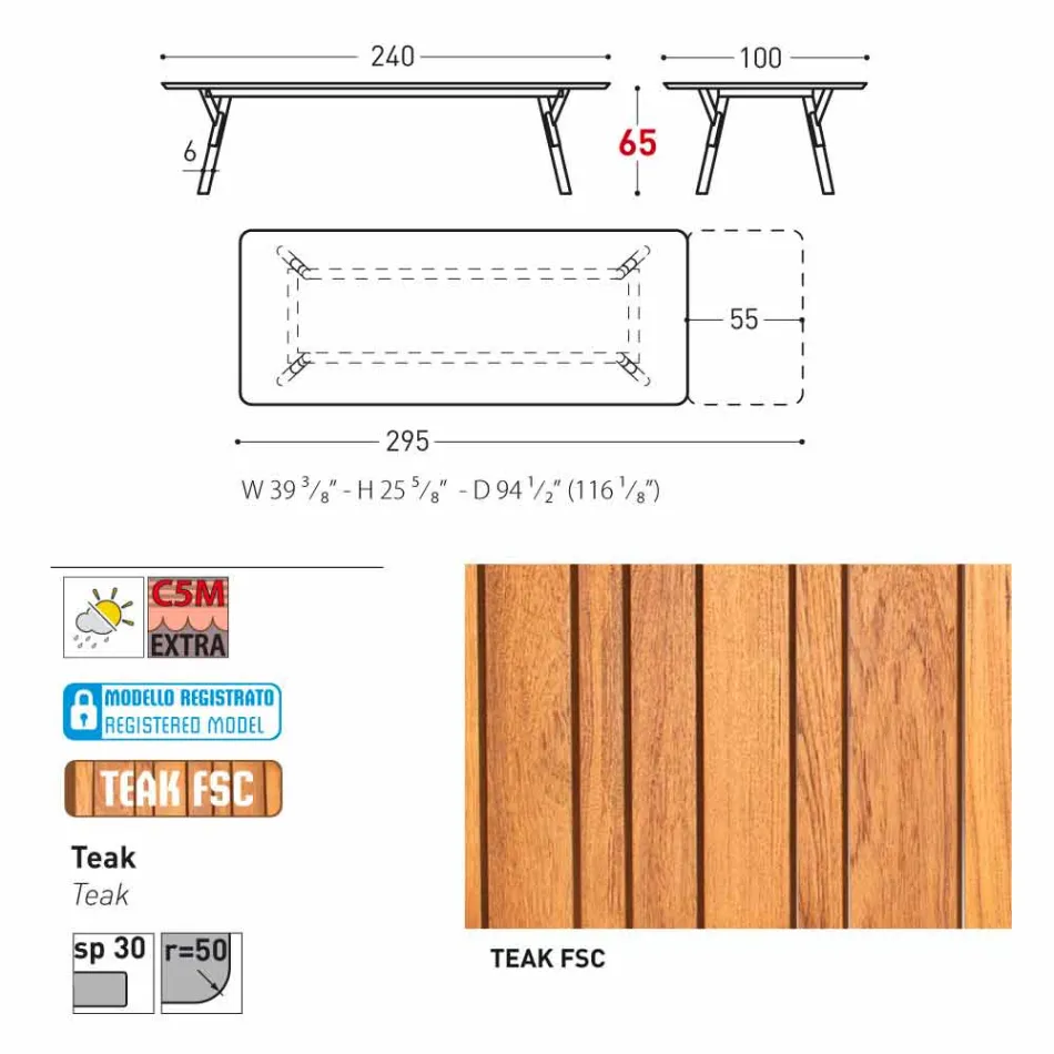 Varaschin Link extending garden table with teak legs, H65 cm Viadurini