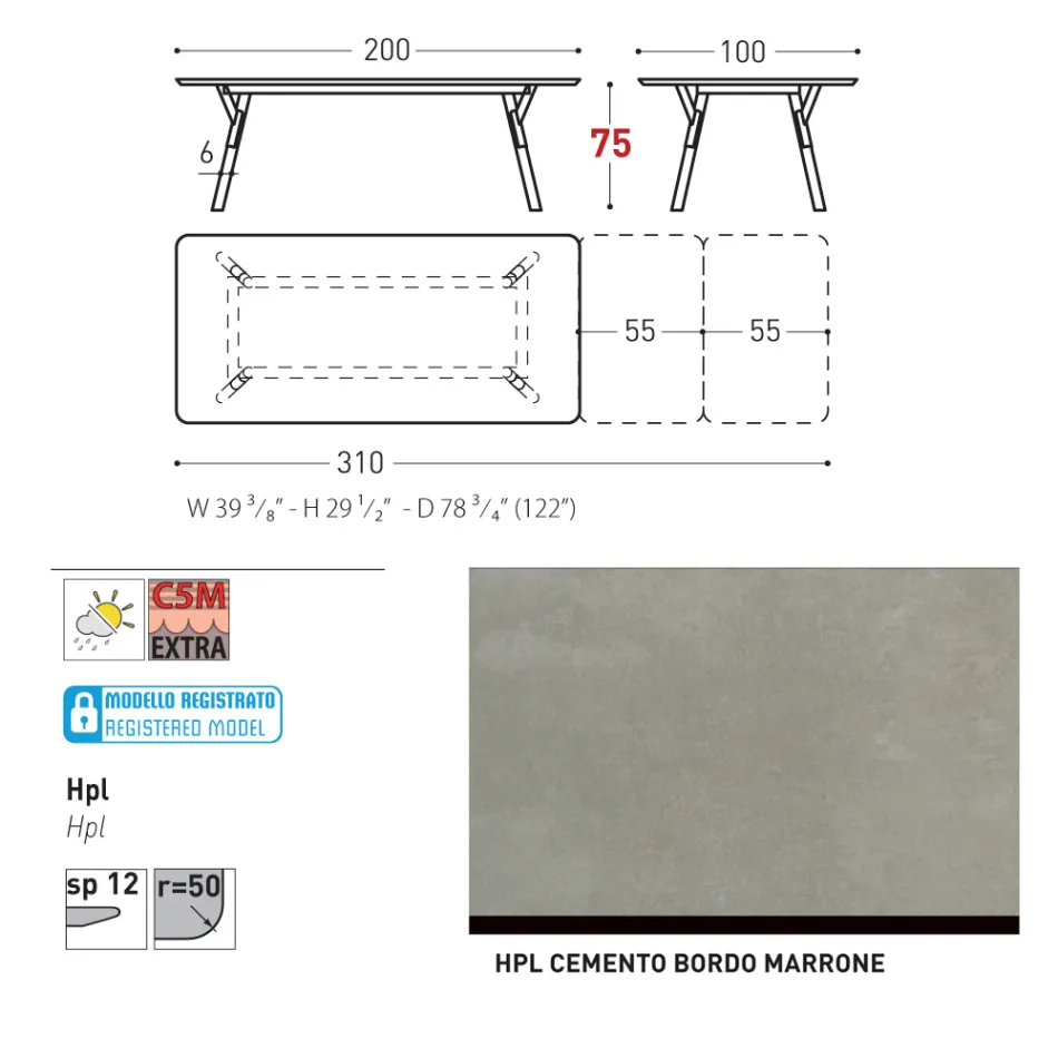 Varaschin Link modern design extendable garden table, H 73.2 cm Viadurini
