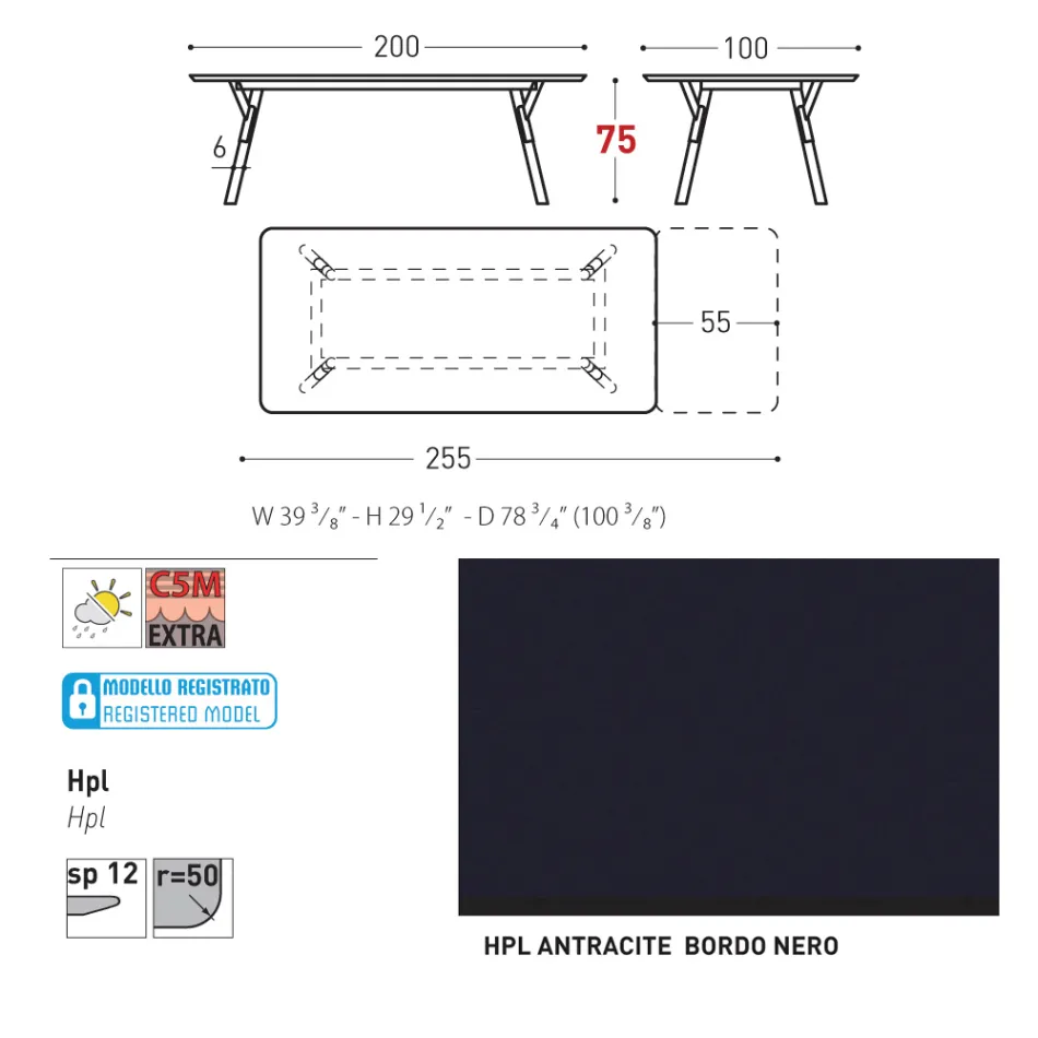 Varaschin Link modern design extendable garden table, H 73.2 cm Viadurini
