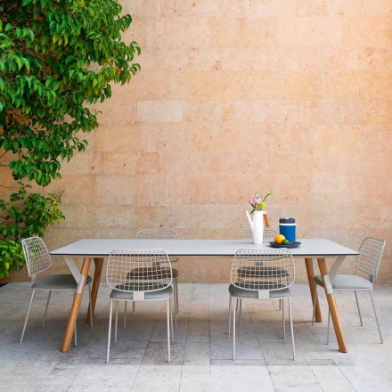 Varaschin Link garden table with teak wood legs, H 75 cm Viadurini