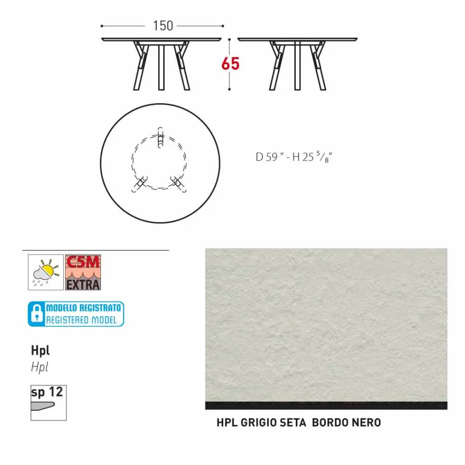 Varaschin Link round outdoor table with teak legs, H 65cm Viadurini