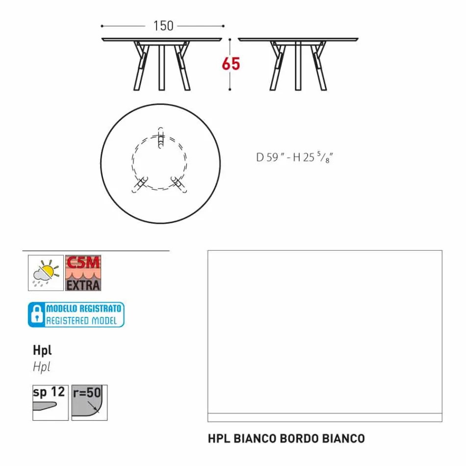 Varaschin Link round outdoor table / interior design, H 65 cm Viadurini