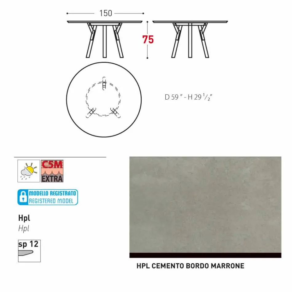 Varaschin Link round garden table with teak legs, H 75cm Viadurini