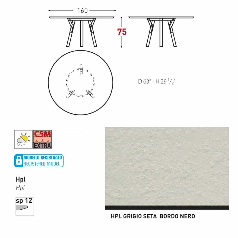Varaschin Link round garden table with teak legs, H 75cm Viadurini