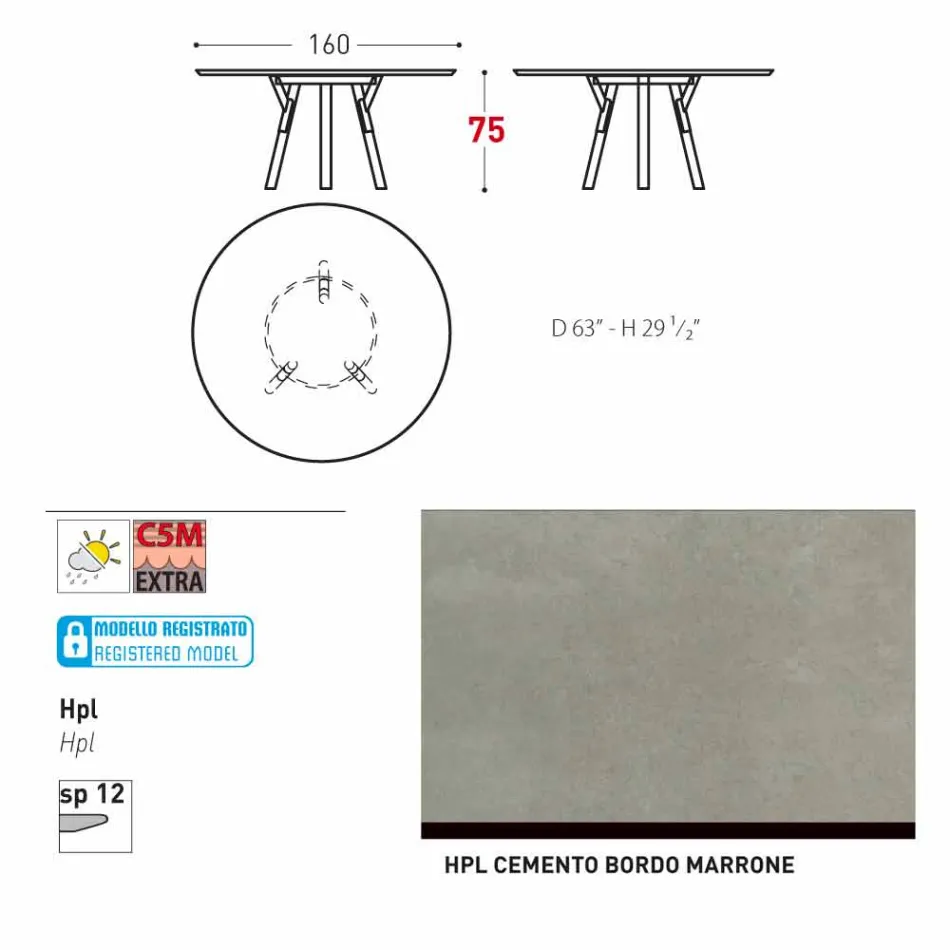 Varaschin Link round garden table with teak legs, H 75cm Viadurini