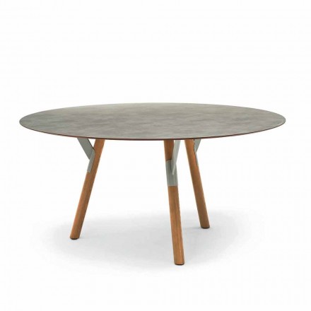 Varaschin Link round garden table with teak legs, H 75cm Viadurini