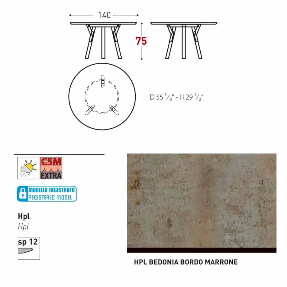 Varaschin Link round garden table with teak legs, H 75cm Viadurini
