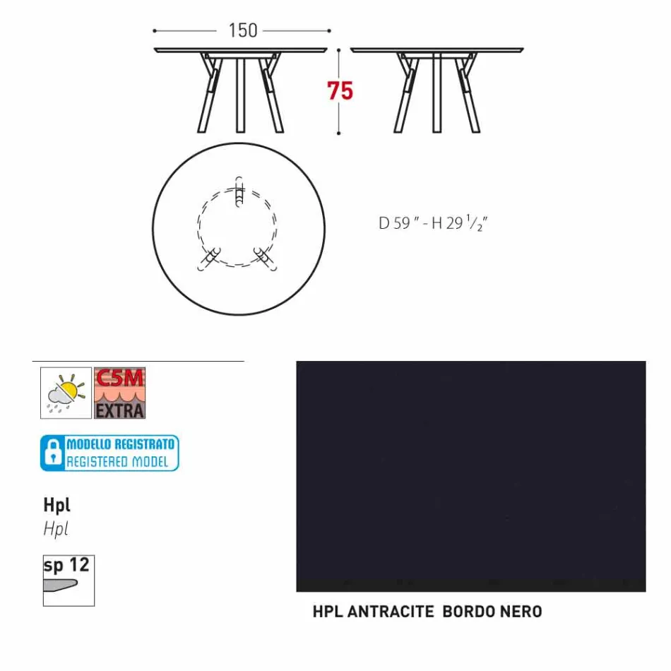 Varaschin Link round garden table with teak legs, H 75cm Viadurini