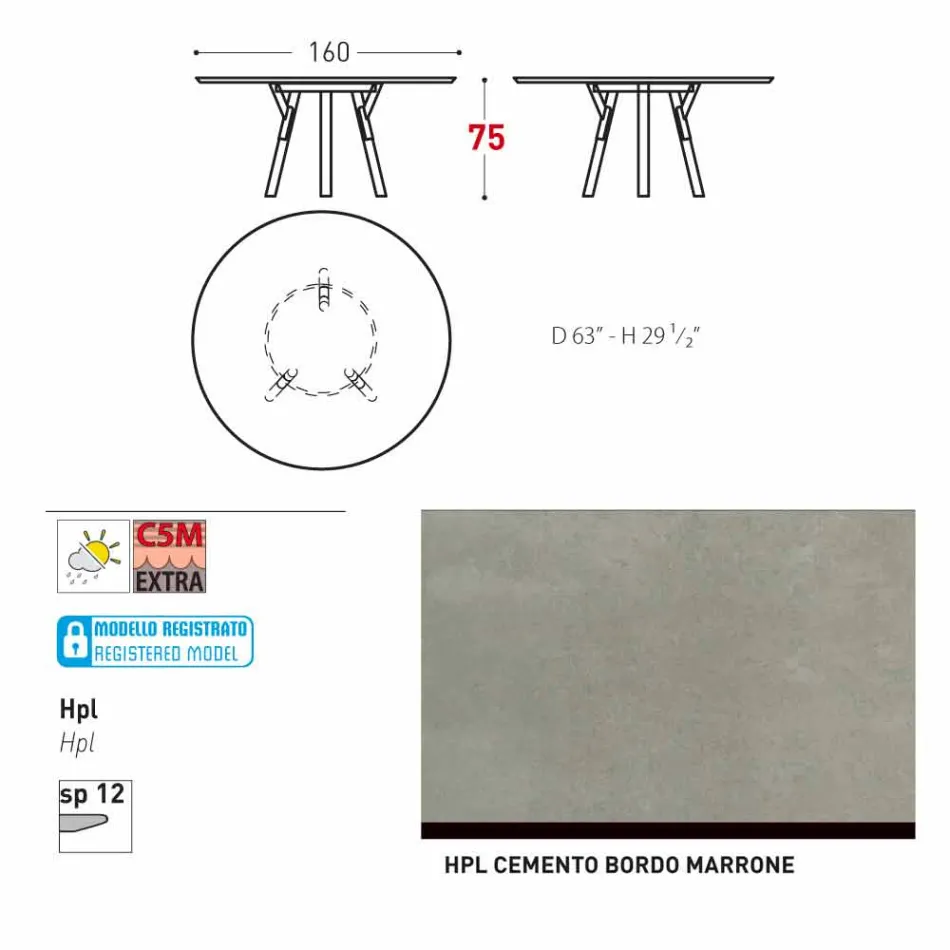 Varaschin Link contemporary garden round table, H 75 cm Viadurini