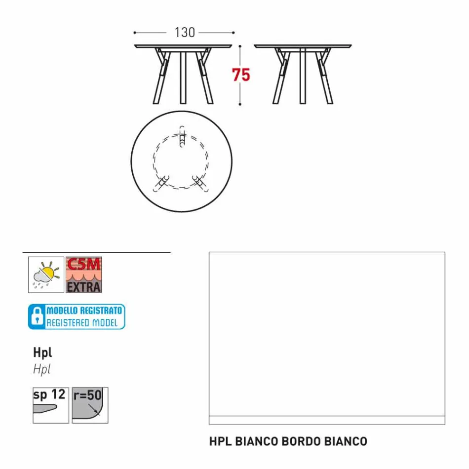 Varaschin Link contemporary garden round table, H 75 cm Viadurini