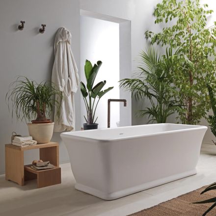 White Freestanding Bathtub in Solid Surface Made in Italy - Cleopatra Viadurini