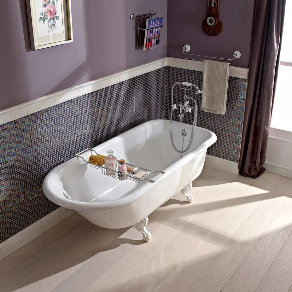 Vintage Freestanding Design Bathtub in White Cast Iron, Made in Italy - Marwa Viadurini