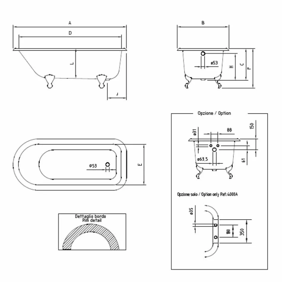 Vintage Freestanding Design Bathtub in White Cast Iron, Made in Italy - Marwa Viadurini