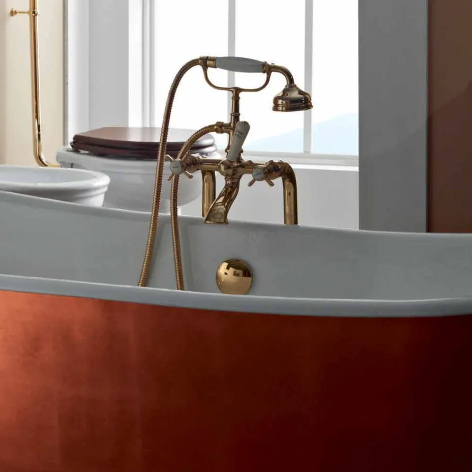 Freestanding bathtub with cast iron outer covering copper leaf Bass Viadurini
