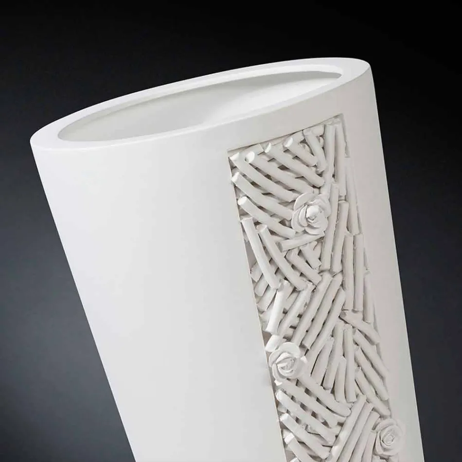 Tall Indoor Vase in White Ceramic with Made in Italy Decoration - Calisto Viadurini