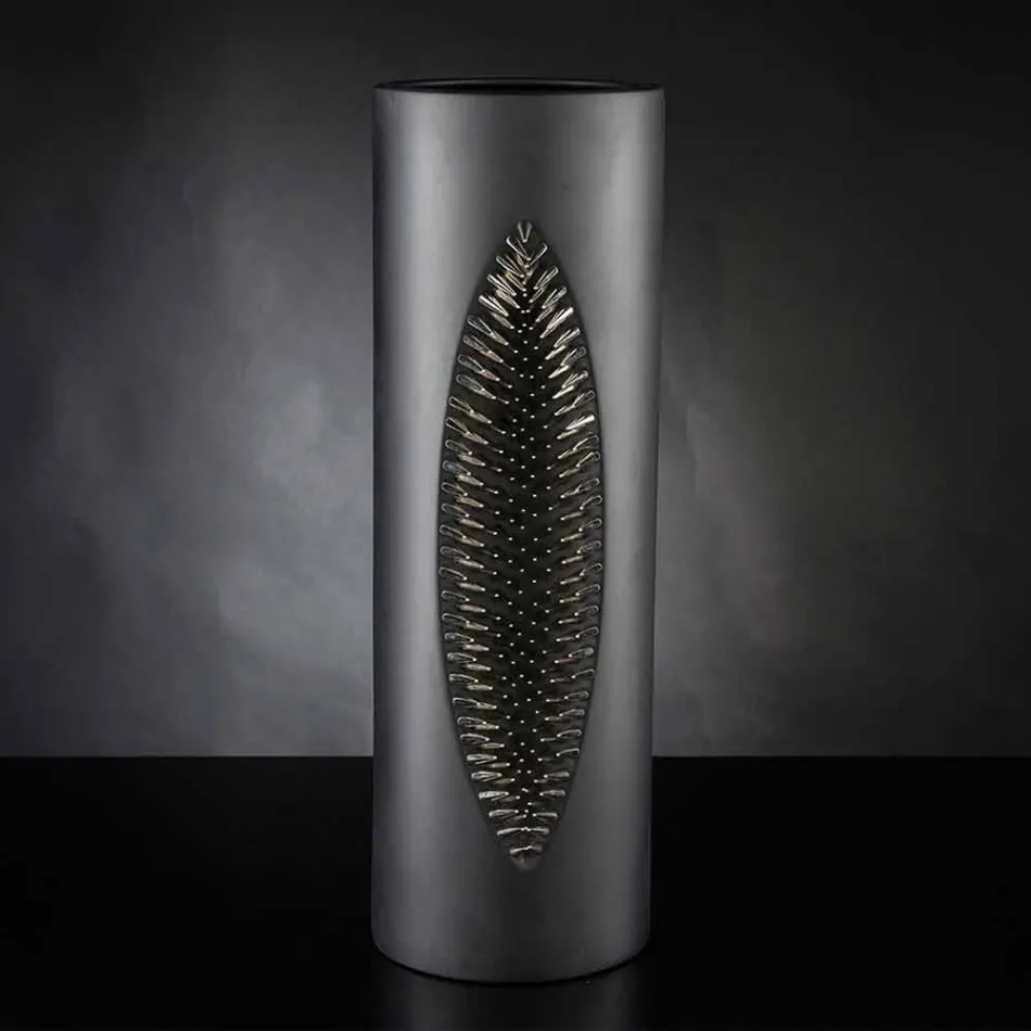Tall Indoor Vase in Matt Black Ceramic and Steel Made in Italy - Jesolo Viadurini