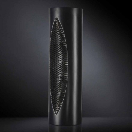 Tall Indoor Vase in Matt Black Ceramic and Steel Made in Italy - Jesolo Viadurini