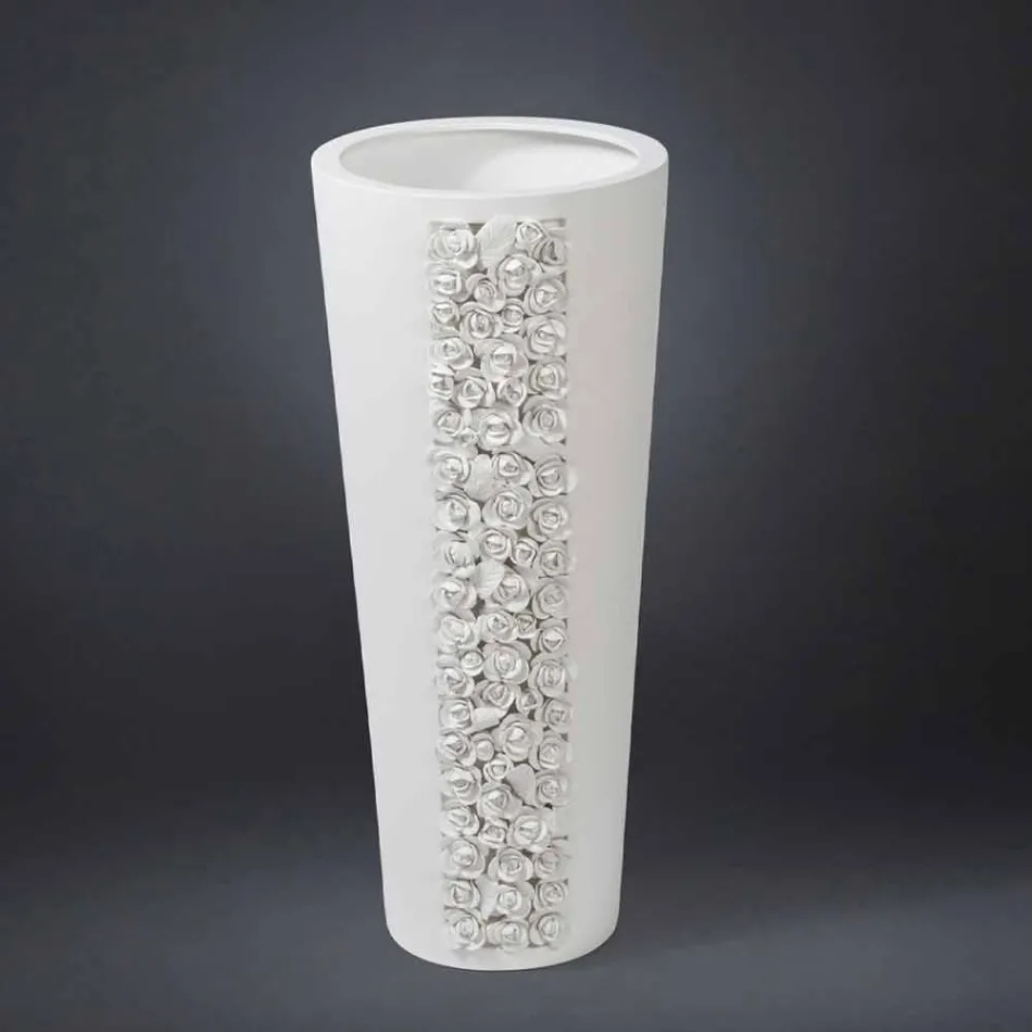 Tall White Ceramic Vase with Handmade in Italy Decoration - Calisto Viadurini