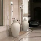 Tall White Ceramic Vase with Decorated Tip Handmade in Italy - Verio Viadurini