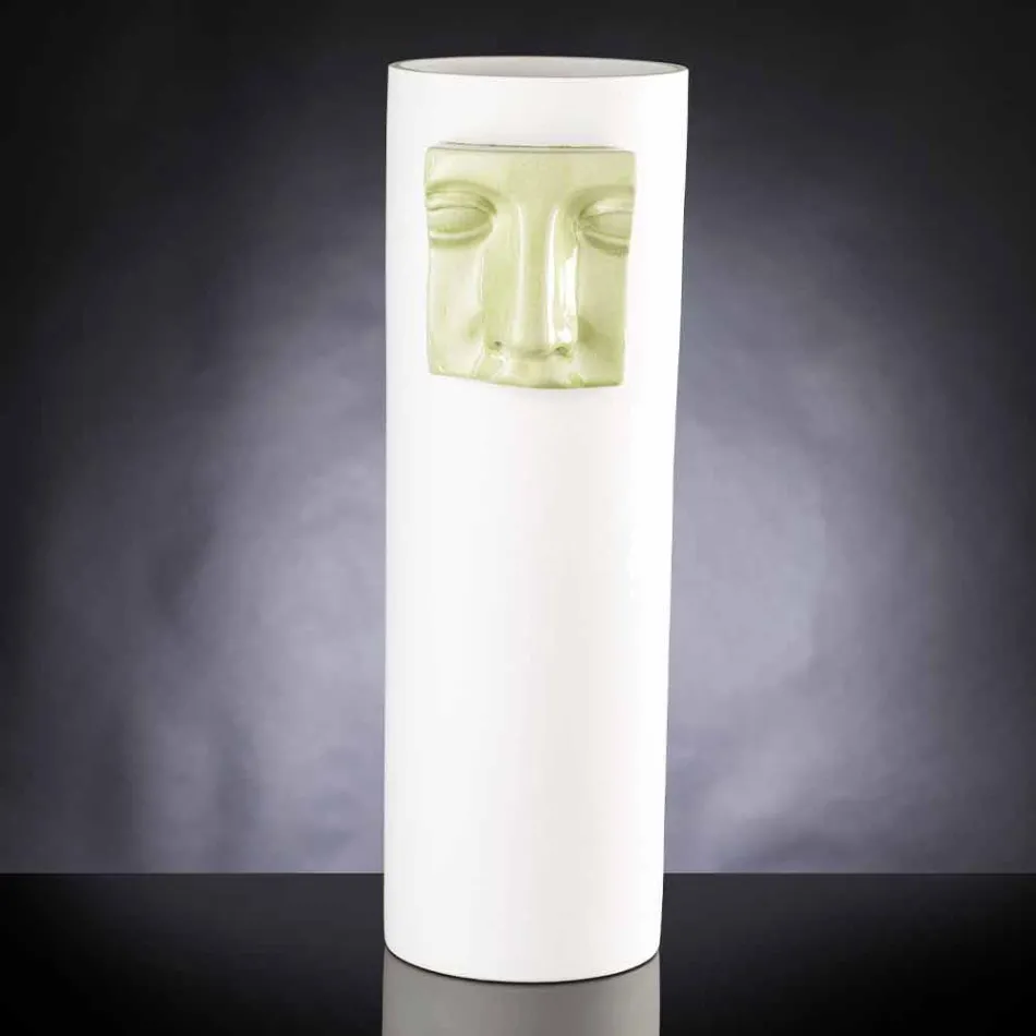 Modern Tall Vase in White Ceramic with Colored Insert Made in Italy - Lexi Viadurini