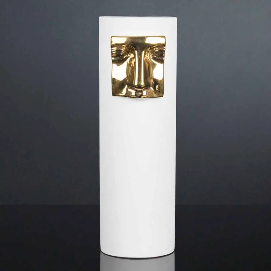 Modern Tall Vase in White Ceramic with Colored Insert Made in Italy - Lexi Viadurini