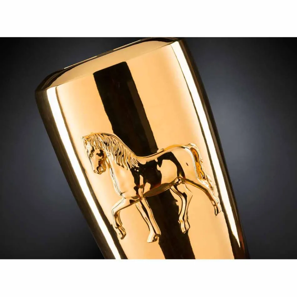 Tall Indoor Vase in Ceramic Gold Finish Handmade in Italy - Jacky Viadurini