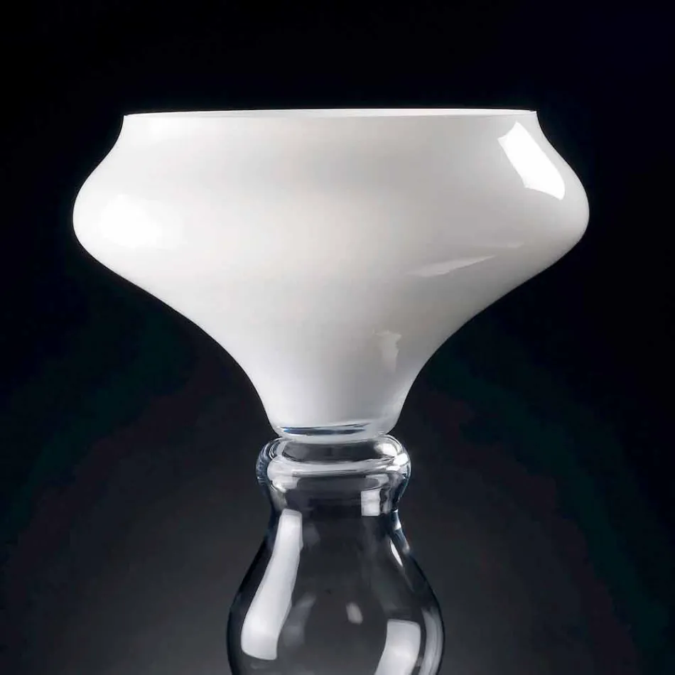 Modern Decorative Vase in White and Transparent Glass Made in Italy - Vulcano Viadurini