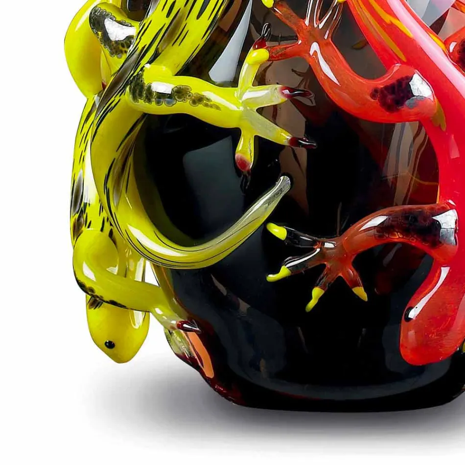 Colored Glass Vase with Geckos Handcrafted in Italy - Geco Viadurini