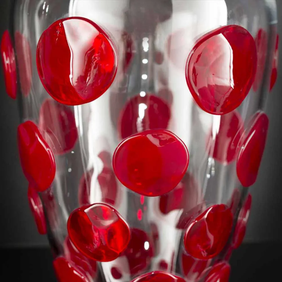 Transparent and Red Murano Blown Glass Vase Made in Italy - Cenzo Viadurini