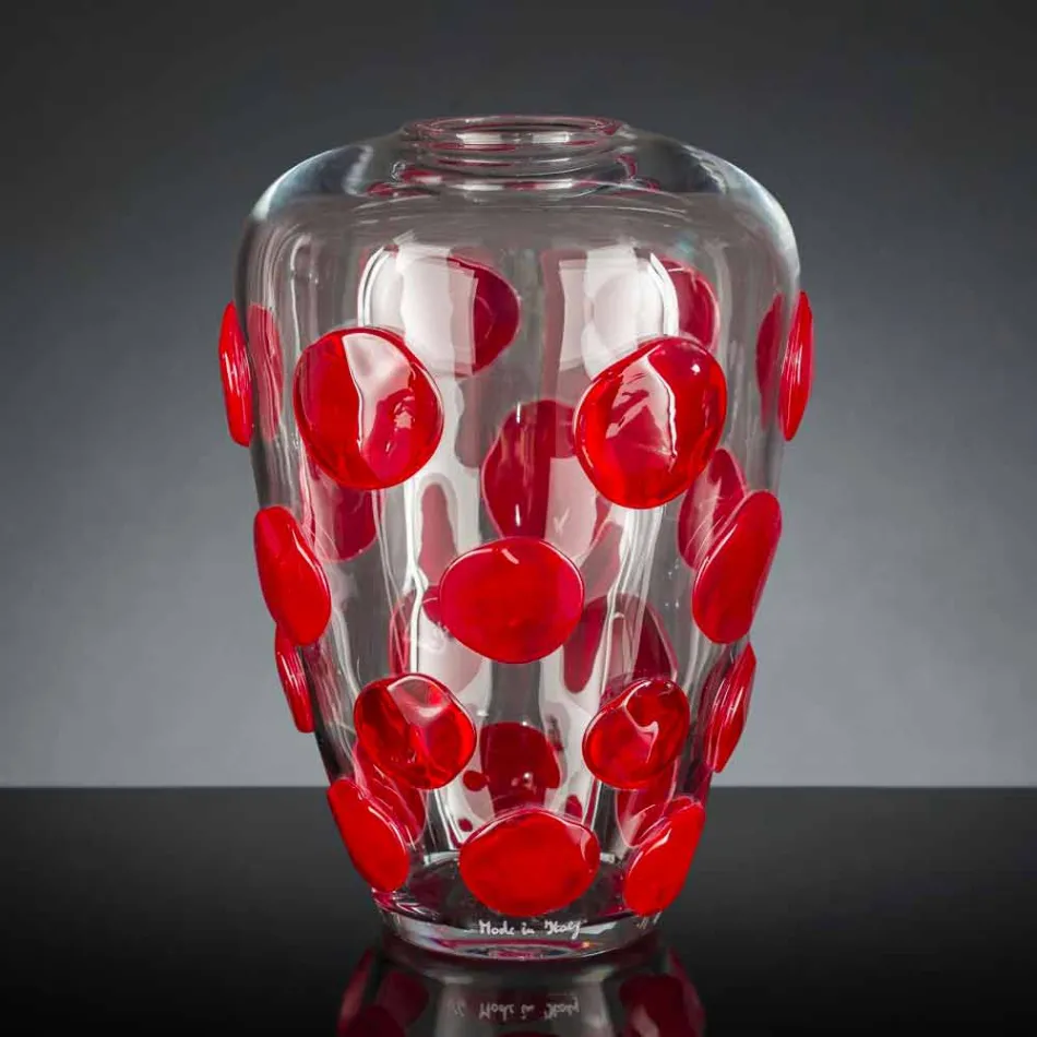 Transparent and Red Murano Blown Glass Vase Made in Italy - Cenzo Viadurini