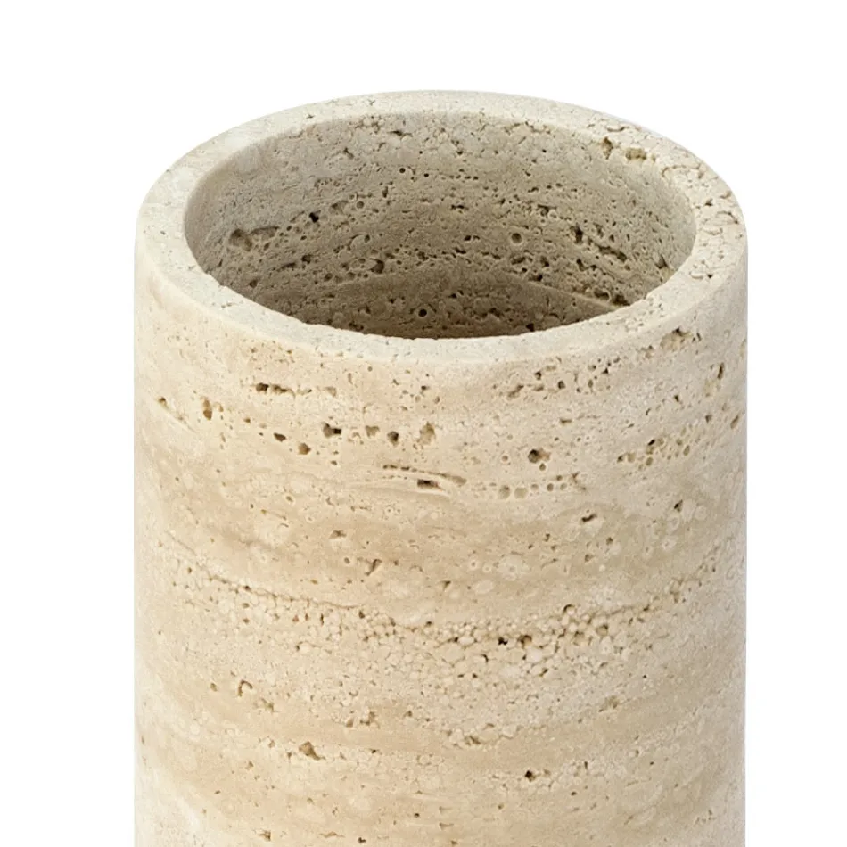 Cylindrical Vase/Candle Holder in Satin Marble Made in Italy - Shoyo Viadurini