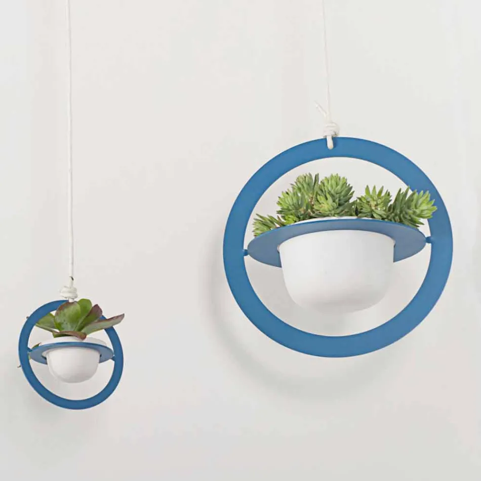 Hanging Flower Vase in Steel and Ceramic Made in Italy - Leotta Viadurini