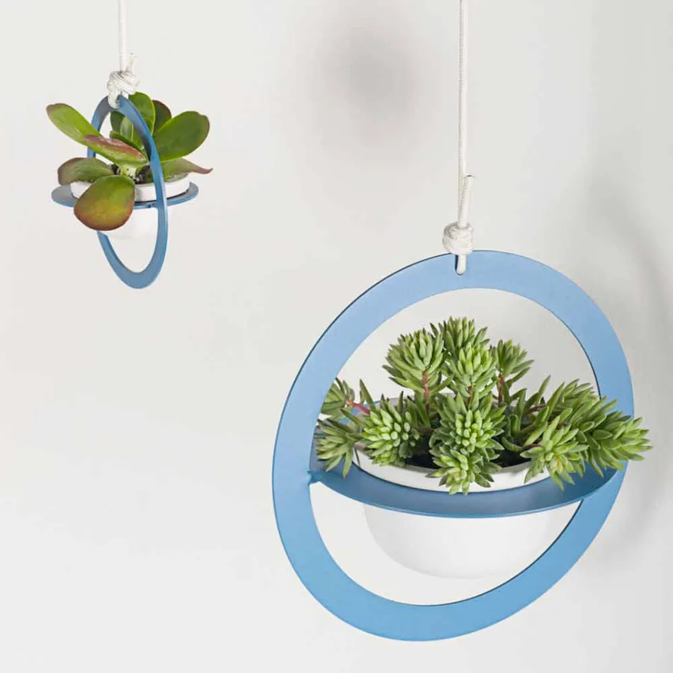 Hanging Flower Vase in Steel and Ceramic Made in Italy - Leotta Viadurini